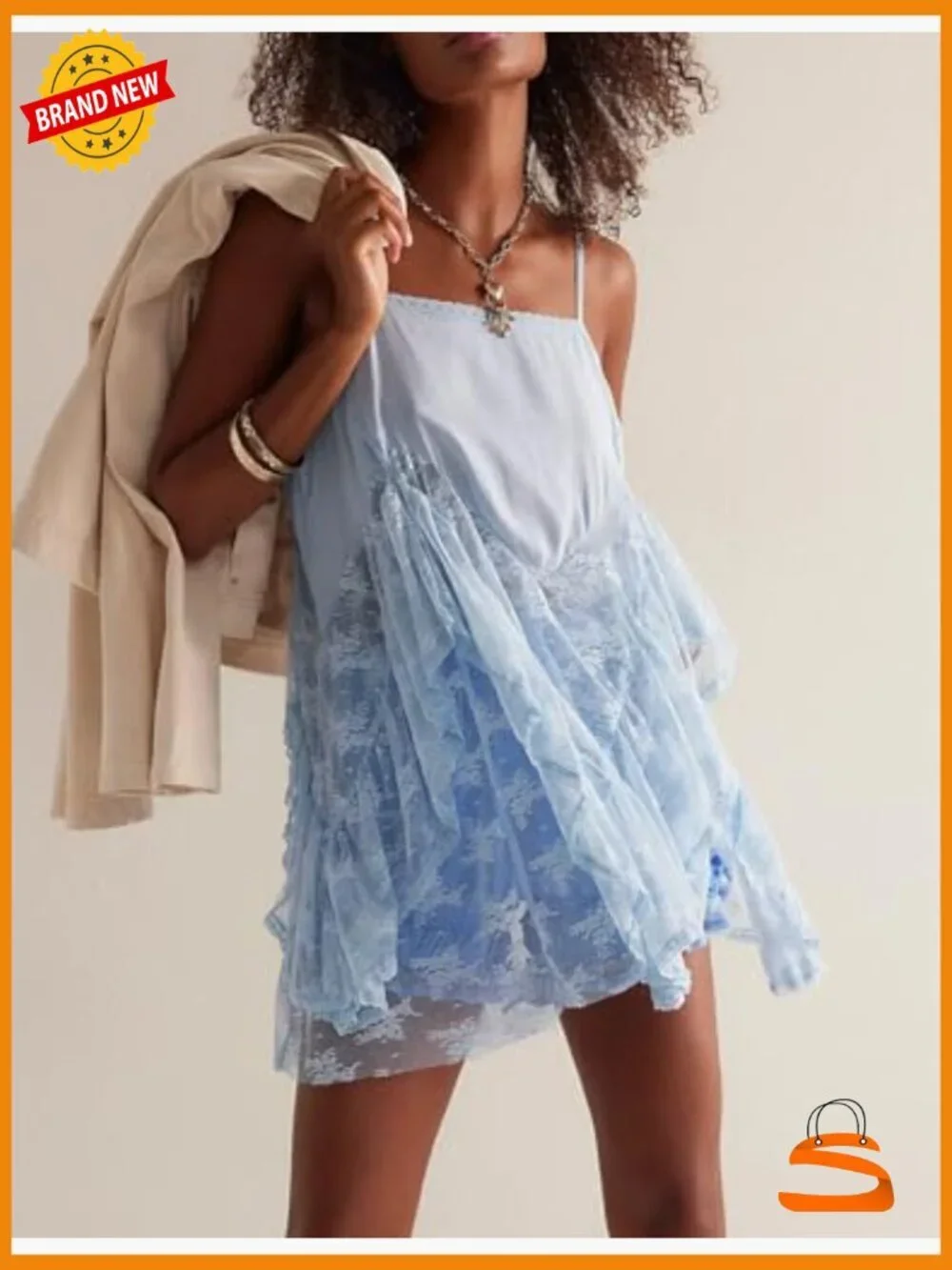 Lace Trim Flowy Mini Sleep Dress Chemise Nightgown Adjustable Straps